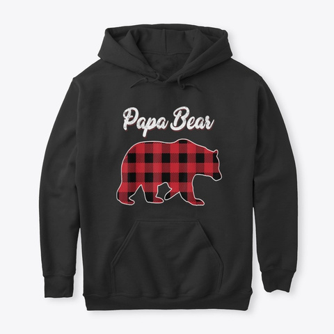 Red Buffalo Plaid Papa Bear Christmas Black T-Shirt Front