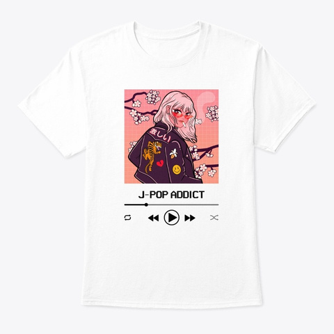 J Pop Addict Music Player Anime Girl White T-Shirt Front