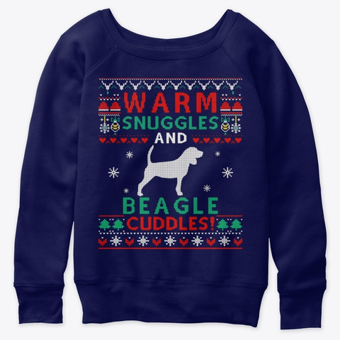 Christmas Beagle Dog Ugly Sweater Tshirt Navy  T-Shirt Front