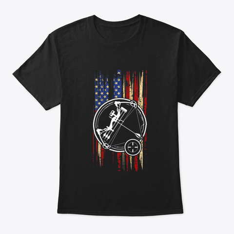 American Bow And Arrow Flag Fishing Hunt Black T-Shirt Front