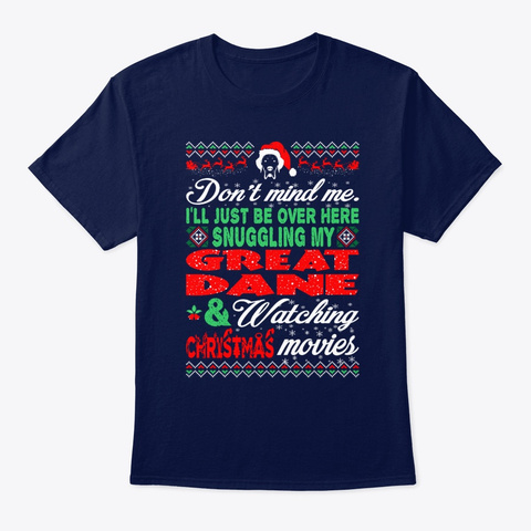 Snuggle Great Dane Christmas Movies Navy T-Shirt Front