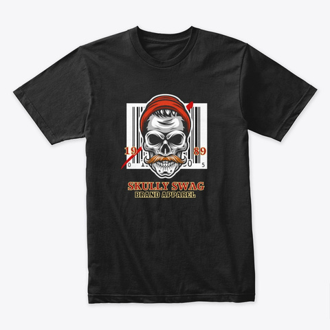 Skully Swag Hipster Skull With Bar Code Black Camiseta Front