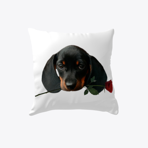 Dachshund With Rose Pillow White T-Shirt Front