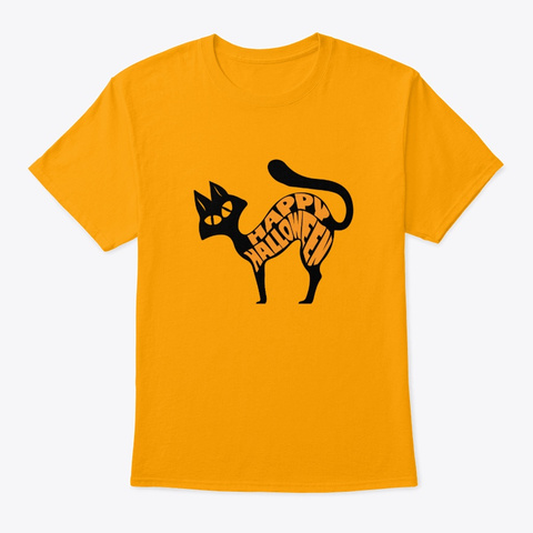 Black Cat Happy Halloween Design For Gold Camiseta Front