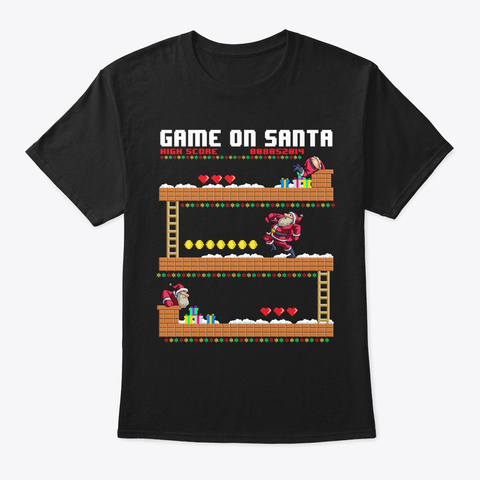Video Game On Santa Ugly Christmas Gamer Black T-Shirt Front
