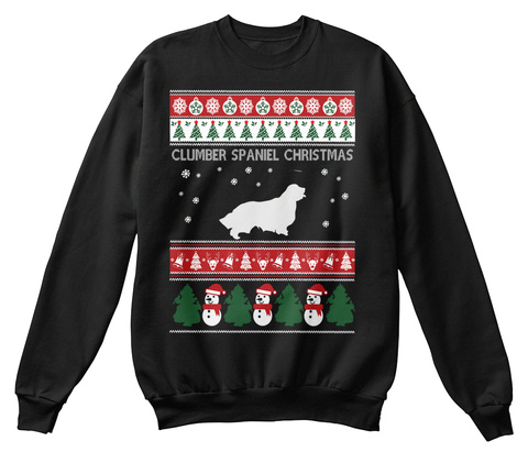 Clumber Spaniel Christmas Black T-Shirt Front