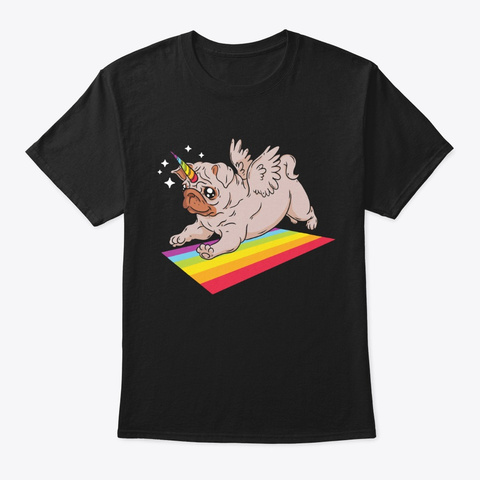 Pug Unicorn Black T-Shirt Front