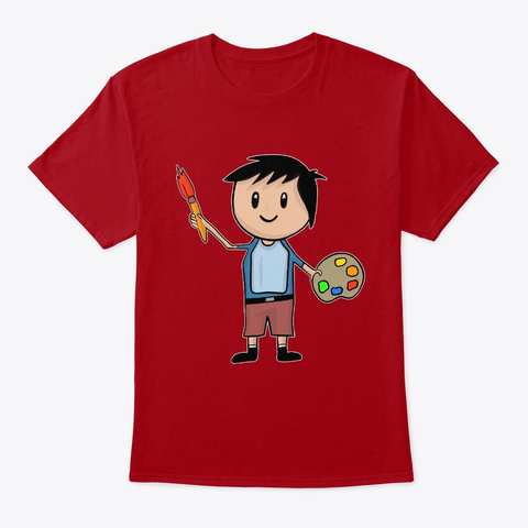 Little Artist   Boy With Brush And Deep Red T-Shirt Front