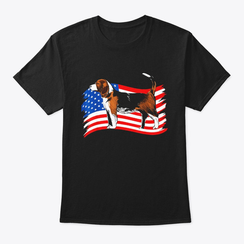 Beagle American Flag 4th Of July Dog Black T-Shirt Front