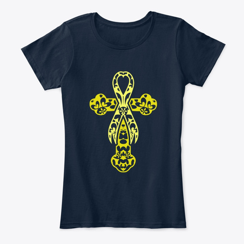 Childhood Cancer Cross New Navy T-Shirt Front