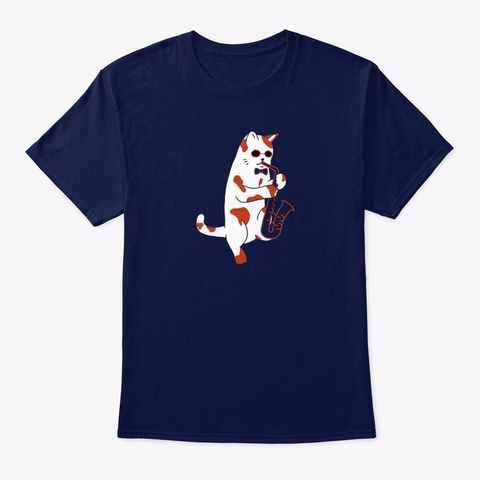 Sax Cat Navy T-Shirt Front