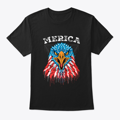 Merica Usa Flag Bald Eagle 4 Th Of July Black T-Shirt Front