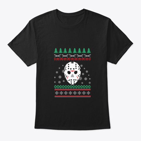 Jason Hockey Mask Ugly Christmas Black T-Shirt Front