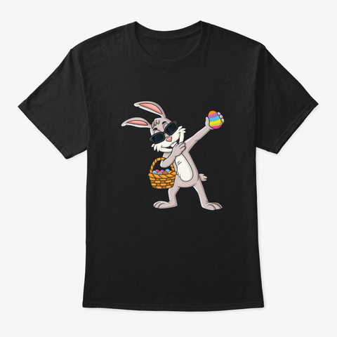 Dabbing Rabbit Easter Day Eggs Dab Funny Black T-Shirt Front
