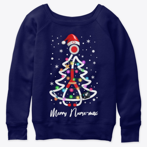 Womens Nurse Christmas Tree Lights Shirt Navy  Kaos Front