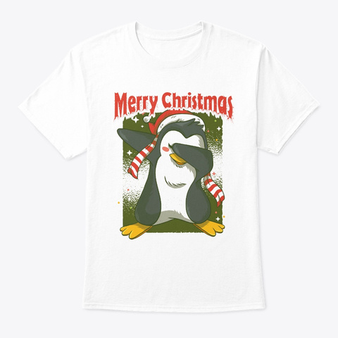 Merry Christmas Dabbing Penguin White T-Shirt Front