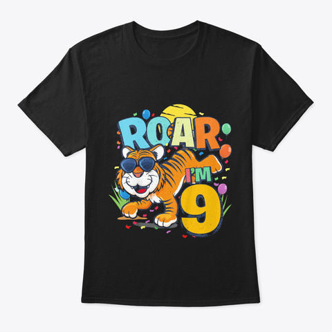 Kids 9 Th Birthday Roar Im 9 Year Old Boy Black T-Shirt Front