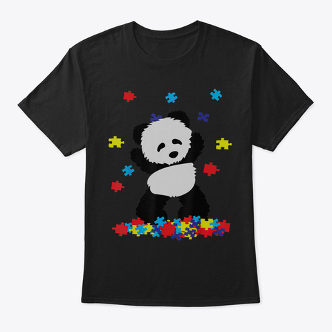 Autism Awareness T Shirt Cute Panda Puzz Black T-Shirt Front