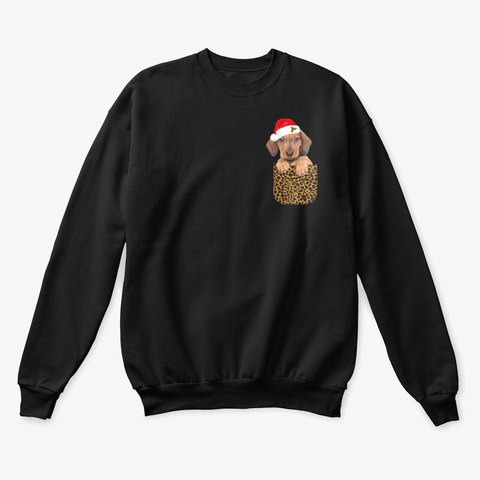 Dachshund Santa In Leopard Pocket Front Black T-Shirt Front