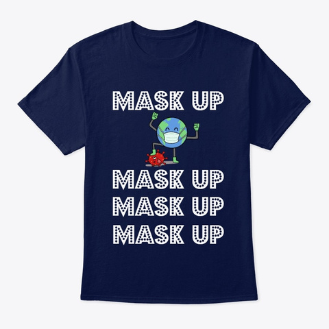 Mask Up T Shirt By Angel Domingue Navy Kaos Front