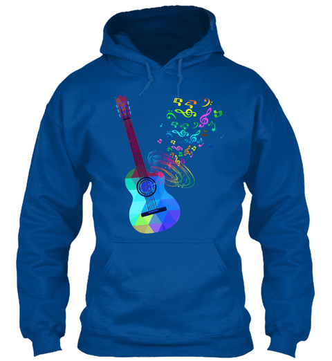 Hoodie Acoustic Guitar Music Notes Royal T-Shirt Front