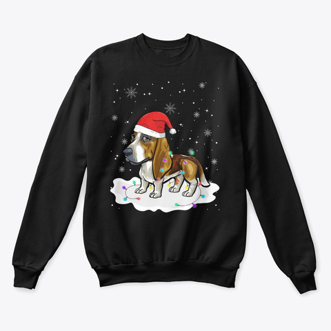 Basset Hound With Santa Christmas Black T-Shirt Front