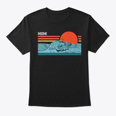 Vintage Miami Beach Surf Retro Souvenir Black T-Shirt Front