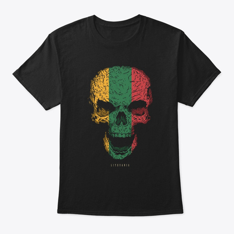 Skull Lithuania Flag Skeleton Black T-Shirt Front