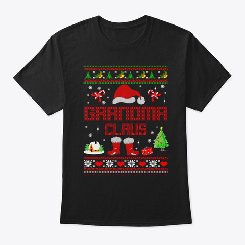 Funny Ugly Christmas Sweater Grandma Black T-Shirt Front