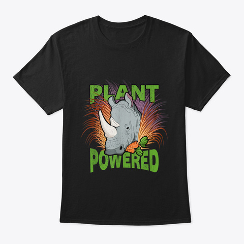 Plant Powered Vegan Vegetarian Rhino Gif Black T-Shirt Front