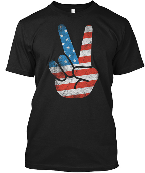 Patriotic Peace Sign Flag 4th Of July Black T-Shirt Front