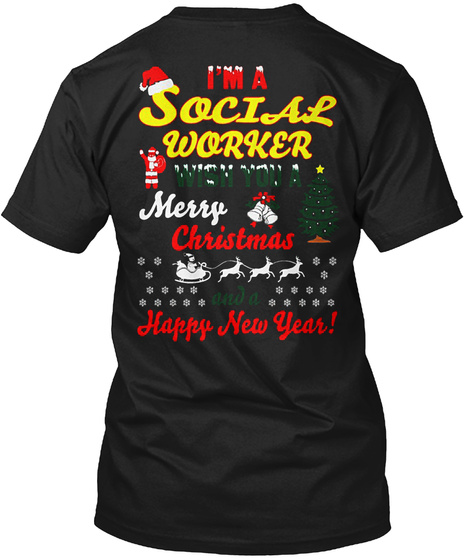 Sociar Worker Happy New Year Black T-Shirt Back