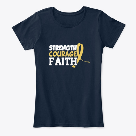 Childhood Cancer Strength Courage Faith New Navy T-Shirt Front