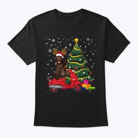 Labrador In Red Bike Merry Christmas Tee Black T-Shirt Front
