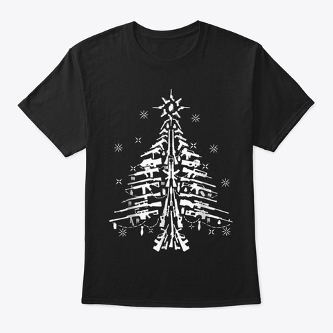 Guns Christmas Tree Handgun Assault Rifl Black T-Shirt Front