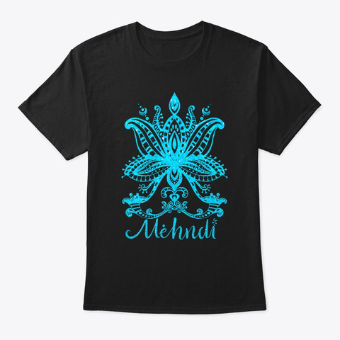 Mehndi Mandala Design Turquoise Blue Black T-Shirt Front