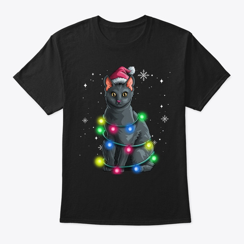 Santa Black Cat Meowy Christmas Wrapped  Black T-Shirt Front