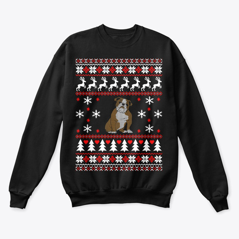 Bulldog Ugly Christmas Sweater Black T-Shirt Front