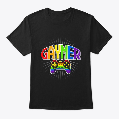 Gaymer Pride Lgbt T Shirt Rainbow Flag Black T-Shirt Front