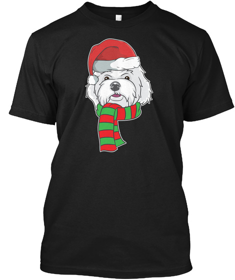 Funny Christmas Dog Xmas Santa  Maltese Black T-Shirt Front