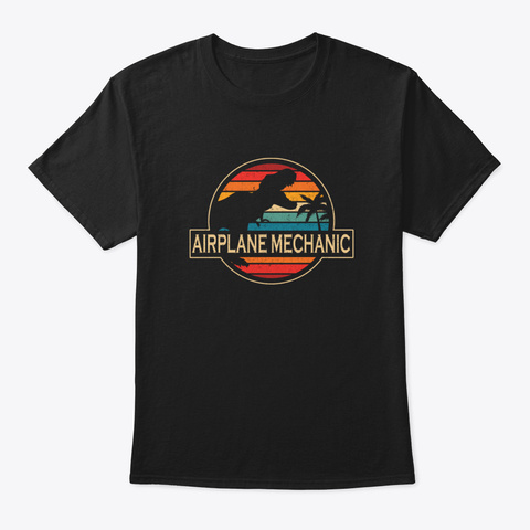 Airplane Mechanic Dinosaur Black T-Shirt Front