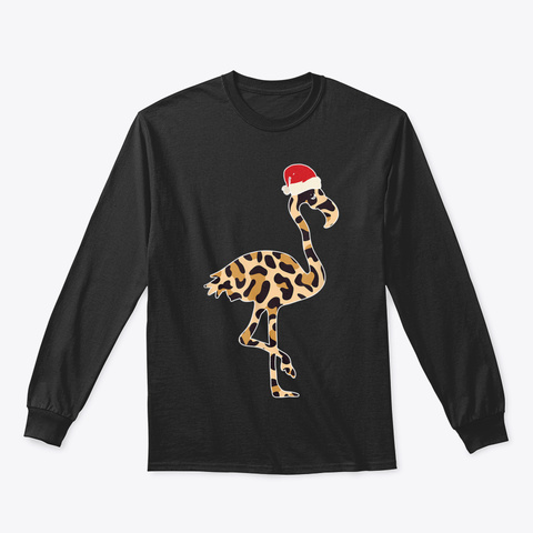 Flamingo Christmas Santa Hat Leopard Pri Black Maglietta Front