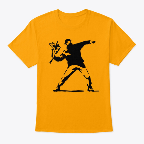 Banksy Flower Thrower Gold T-Shirt Front