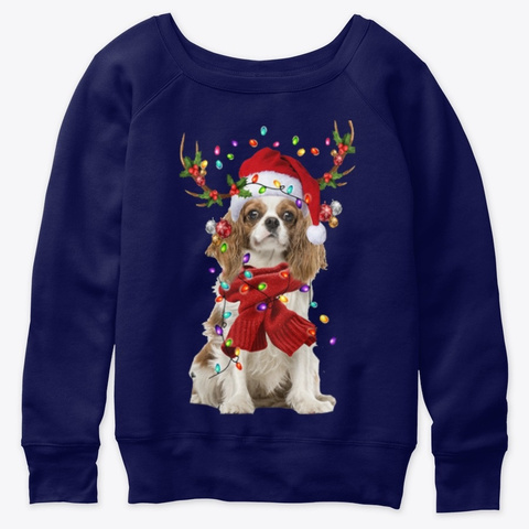 Christmas Day Cavalier King  New T Shirt Navy  T-Shirt Front