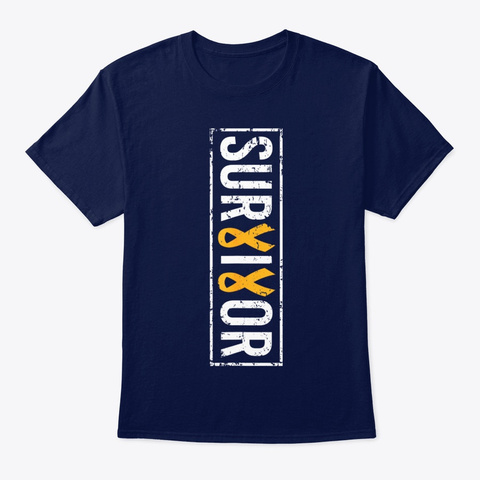 Leukemia Survivor Vertical Orange Cancer Navy T-Shirt Front