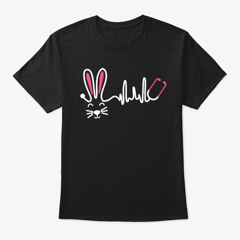 Easter Bunny Nurse Heartbeat Shirts Black T-Shirt Front