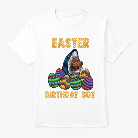 Easter Birthday Boy Shark Design Kids White T-Shirt Front
