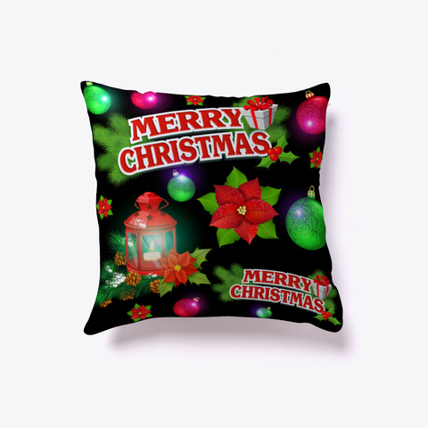Merry Christmas Poinsettia Throw Pillow Black Maglietta Front