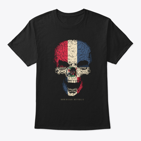 Skull Dominican Republic Flag Skeleton Black T-Shirt Front