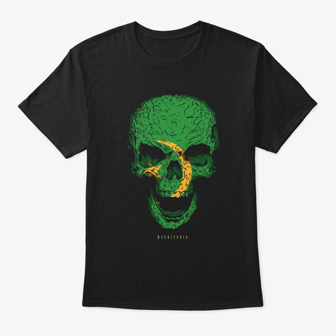 Skull Mauritania Flag Skeleton Black áo T-Shirt Front